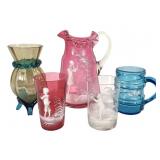 5Pc Aft Mary Gregory Enamel on Glass