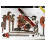 Assorted Pipe Wrenches Dies & More