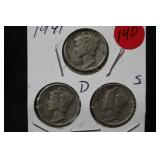 1941 P,D,S, Mercury Silver DIme