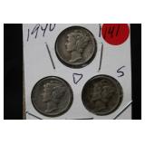 1940 P,D,S Mercury Silver Dimes