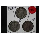 1929 P,D,S, Mercury Silver Dimes