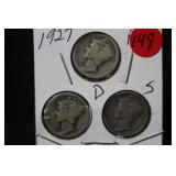 1927 P,D,S, Mercury Silver Dimes