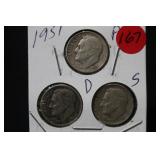 Lot of 3 Silver Dimes