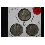 1945 P,D,S, Mercury Silver Dimes