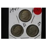 Lot of 3 Silver Dimes