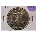1945-D UNC Walking Liberty Silver Half Dollar