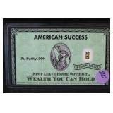 1/4 Grain .999 Fine Gold Bar Certified