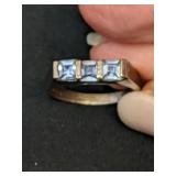 Vintage Sterling Silver Ring With Blue Stones