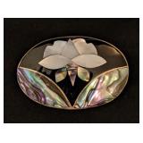 Vintage Alpaca Silver Inlaid Abalone & MOP