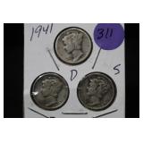 Set of 3 Silver Dimes
