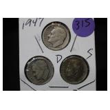 Set of 3 Silver Dimes