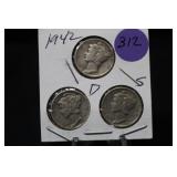 Set of 3 Silver Dimes