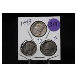 Set of 3 Silver Dimes