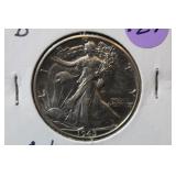 1945-D UNC Walking Liberty Silver Half Dollar