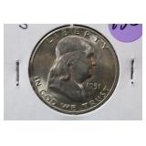 1951-S Uncirculated Franklin Silver Half Dollar