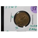 1964 Canada Cent Double clipped Error