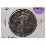 1945-D UNC Walking Liberty Silver Half Dollar