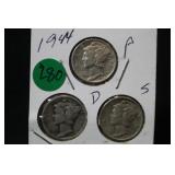 1944 PDS Mercury Dimes