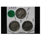 1943 PDS Mercury Dimes