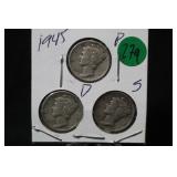 1945 PDS Mercury Dimes