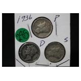 1936 PDS Mercury Dimes