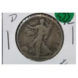 1945 D Walking Liberty Silver Half Dollar