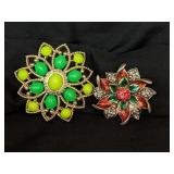 Two Vintage Flower Brooches - One Christmas