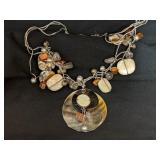 .925 Silver, Pearl, Shell Necklace on Rope
