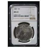 1887 MS63 Certified Morgan Silver Dollar