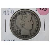 1912-D Barber Silver Half Dollar