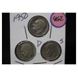 Lot of 3 Silver Dimes P,D,S