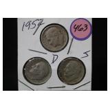 Lot of 3 Silver Dimes P,D,S,