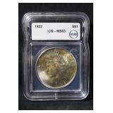 1922 MS63 Certified U.S. Silver Peace Dollar
