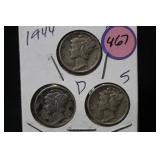 Lot of 3 Silver Dimes P,D,S,