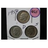 Lot of 3 Silver Dimes P,D,S,