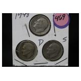 Lot of 3 Silver Dimes P,D,S,