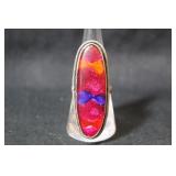 .925 Silver Colorful Stone Ring  2" Long   Sz 8.5