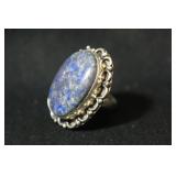 .925 Silver Large Lapis Ring  Sz 6.5