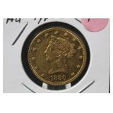 1880 Type 2 Pre-33 Gold $10 Liberty Head Coin