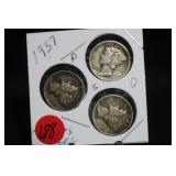 1937 P,D,S, Mercury Silver Dimes