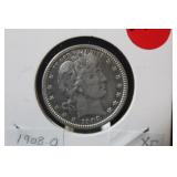 1908-O Barber Silver Quarter