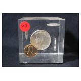 Paper Weight with Silver Coins