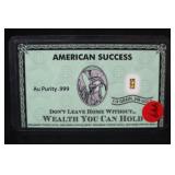 1/4 grain .999 Pure Gold Bar Certified