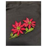 Two Christmas Poinsettia Brooches  2.5"+