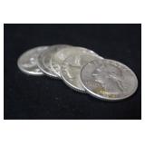 Lot of 5 Pre-64 Silver Quarters Mixed Dates