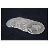 Lot of 5 Pre-64 Silver Quarters Mixed Dates