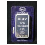 100gram .999 Silver Bar in Assay Original Package