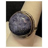 .925 Silver Round Lapis Ring Sz 8