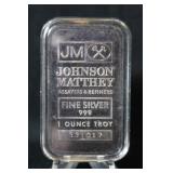 1oz .999 Silver Johnson Matthey Bar