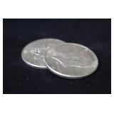 Lot of 2 1964 90% Silver Kennedy Half Dollars